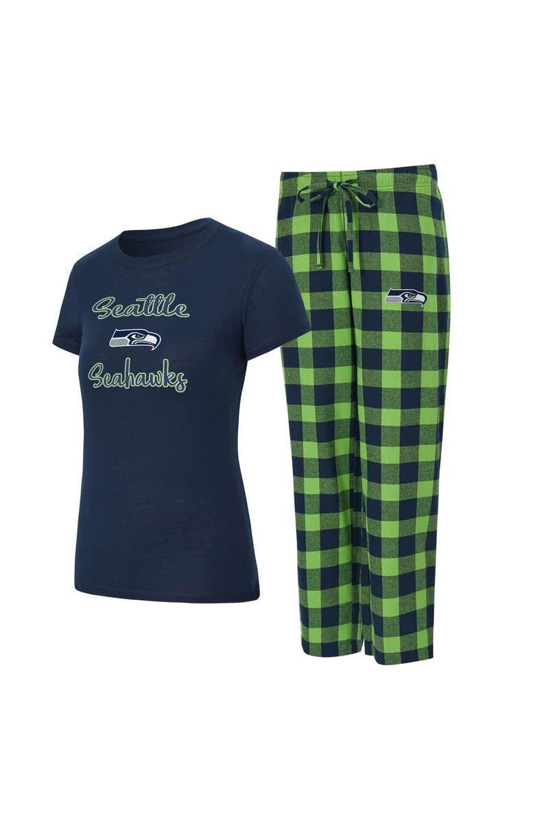 CONCEPTS SPORT Women's Concepts Sport College Navy/Neon Green Seattle Seahawks Plus Avondale T-Shirt & Pants Flannel PJ Set, Main, color, College Navy
