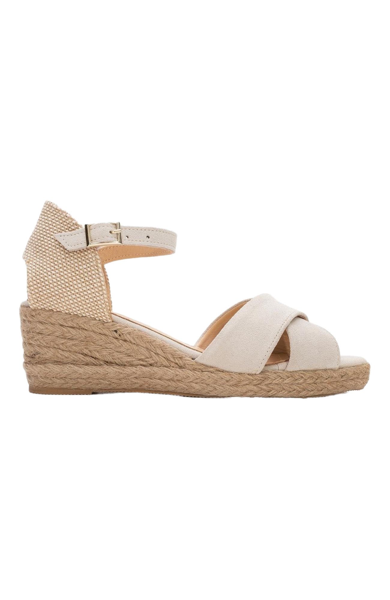 Forever & Always Shoes Miria Leather Platform Espadrille, Alternate, color, Beige Suede Leather