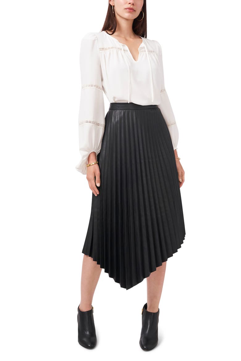 Pleated Asymmetric Faux Leather Skirt, Alternate, color, BLACK