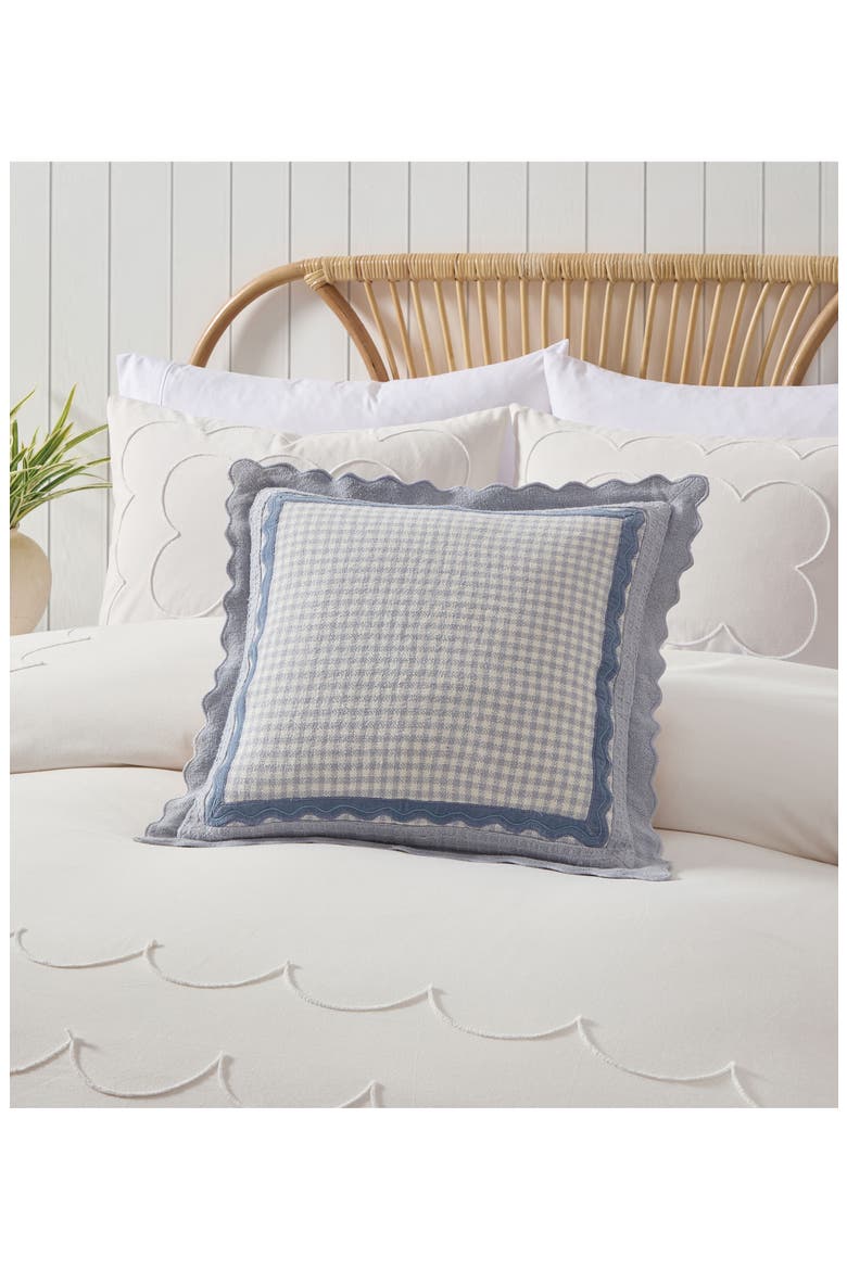 Gingham Scallop Accent Pillow, Alternate, color, BLUE