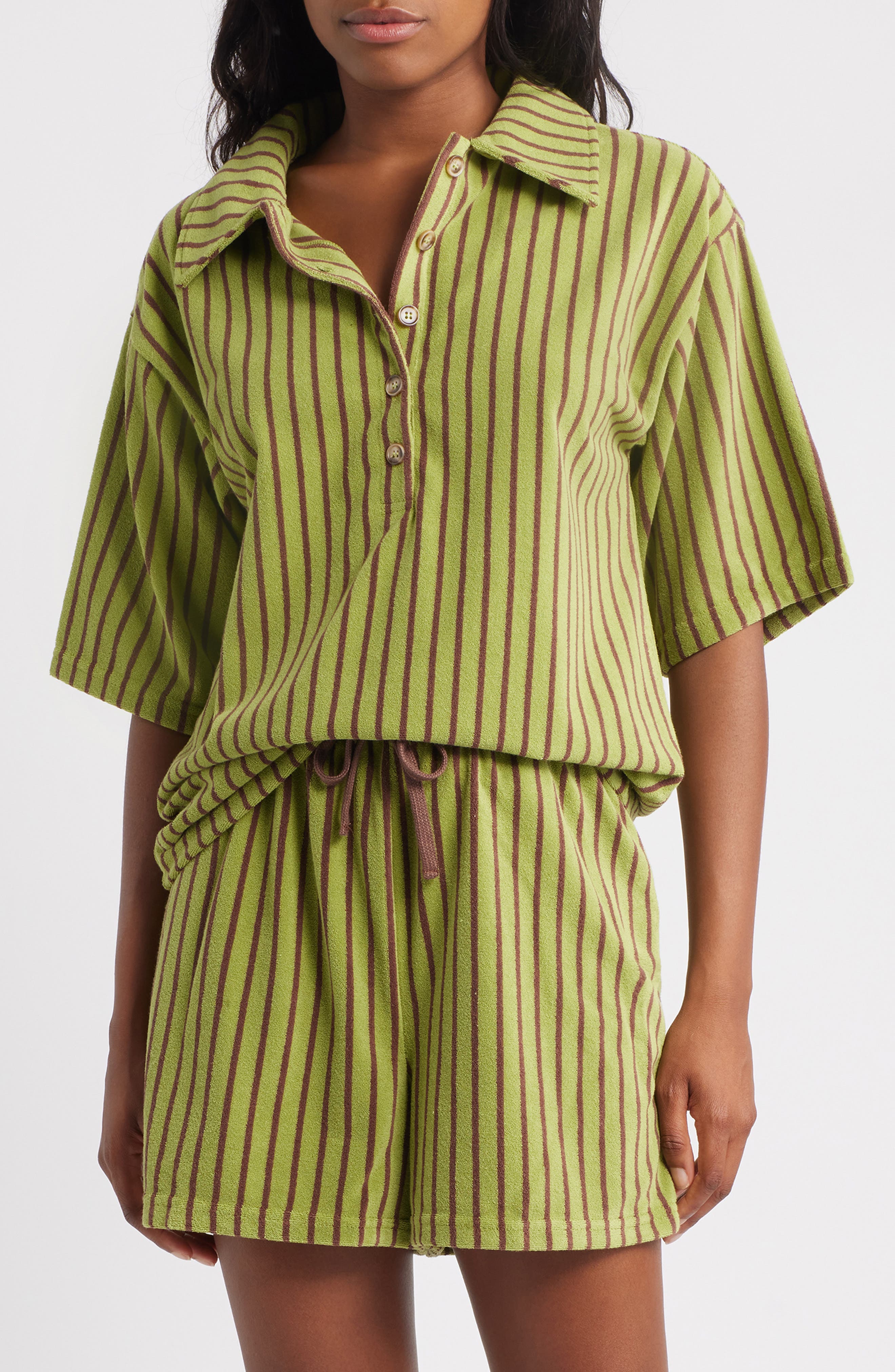 Topshop Stripe Boxy Terry Polo