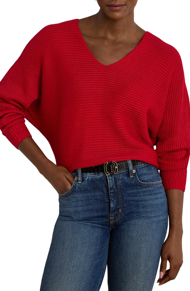 Lauren Ralph Lauren Ottoman Stitch Dolman Sleeve Sweater, Main, color, Ralph Red