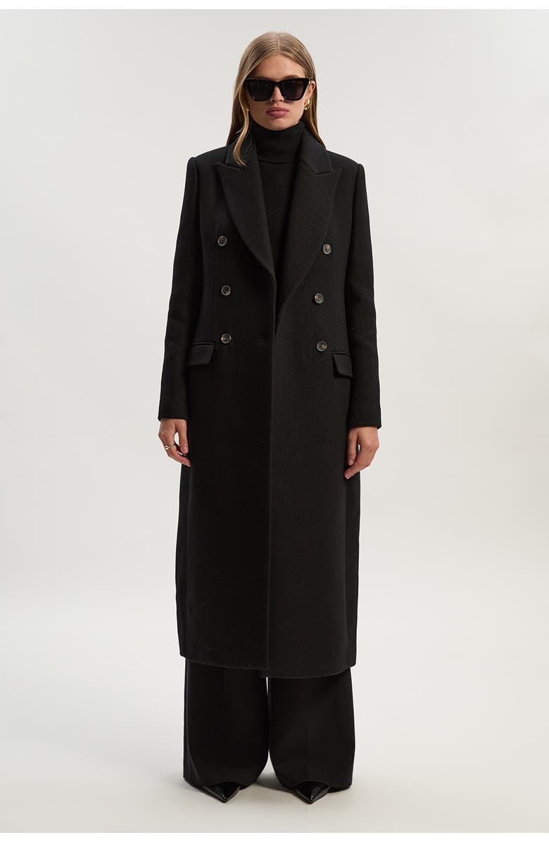 Karen Millen Double Breasted Tailored Midi Coat, Main, color, Black