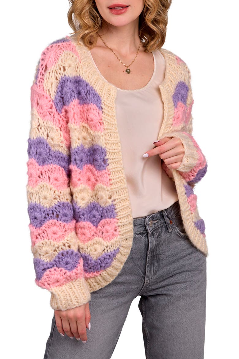Pastel Crochet Knit Cardigan, Main, color, CREAM