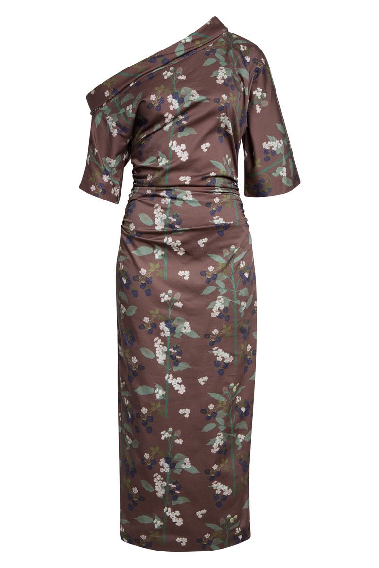 Bowery One-Shoulder Stretch Cotton Midi Dress, Alternate, color, BLACKBERRY BRANCHES