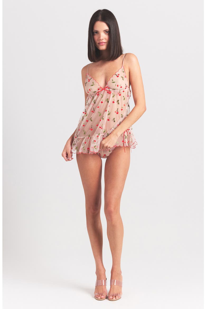 Embroidered Tulle Chemise & Tanga, Alternate, color, PRIMROSE CHERRY TULLE
