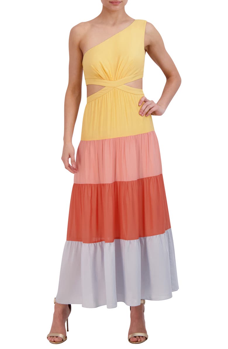 BCBGMAXAZRIA Colorblock One-Shoulder Maxi Dress, Main, color, 