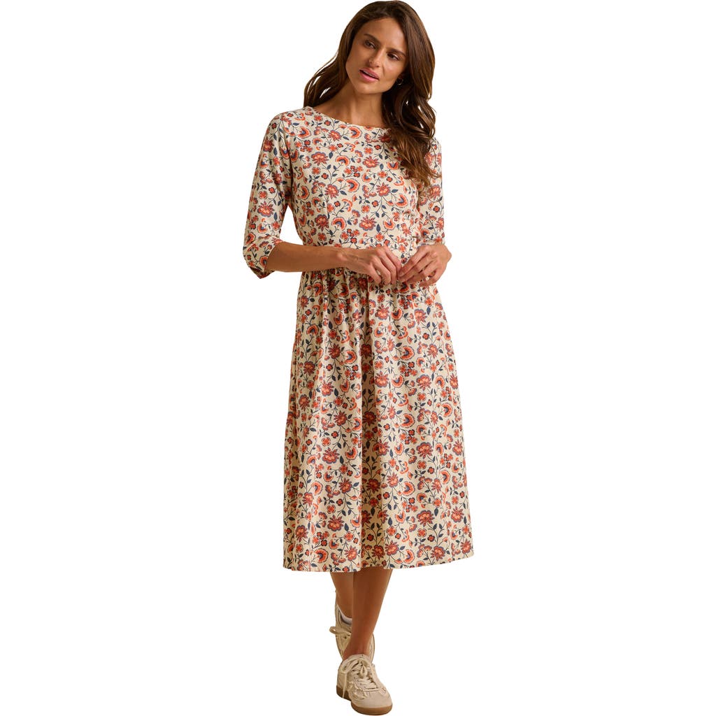 Brakeburn Beech 3/4 Sleeve Waist Tie Midi Dress In White