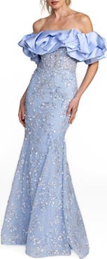 Mac Duggal Beaded Applique Off The Shoulder Mermaid Gown