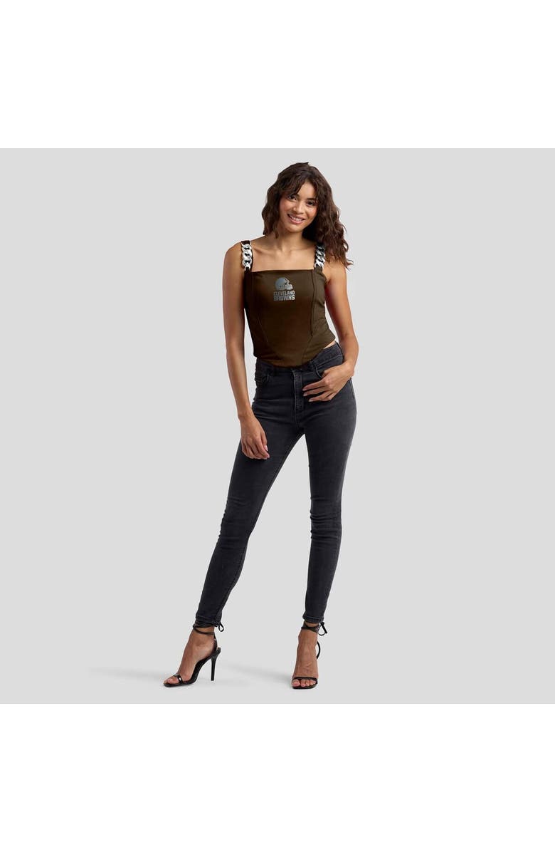 WEAR by Erin Andrews Women's WEAR by Erin Andrews x Gracie Hunt Brown Cleveland Browns Chain Link Corset Top, Alternate, color, 