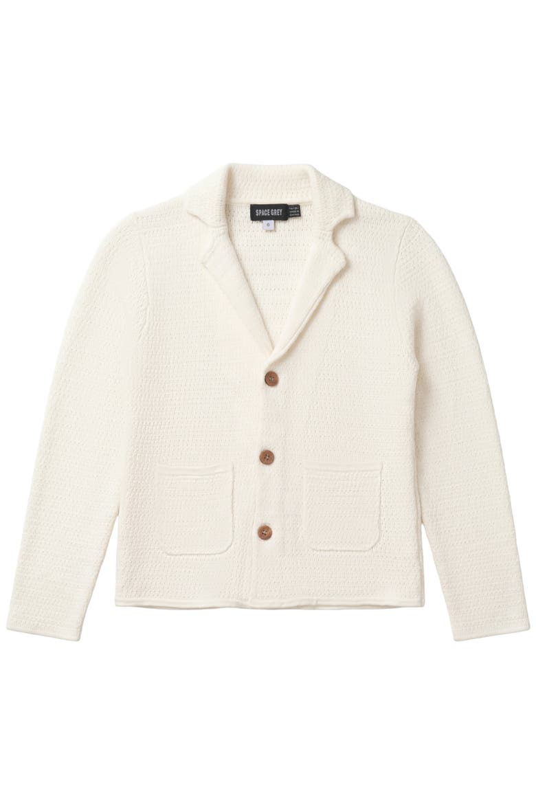 Textured Knit Blazer with Wooden Buttons, Main, color, Ivory