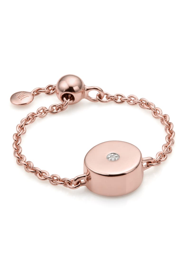 Linear Solo Diamond Friendship Chain Ring, Main, color, ROSE GOLD/ DIAMOND