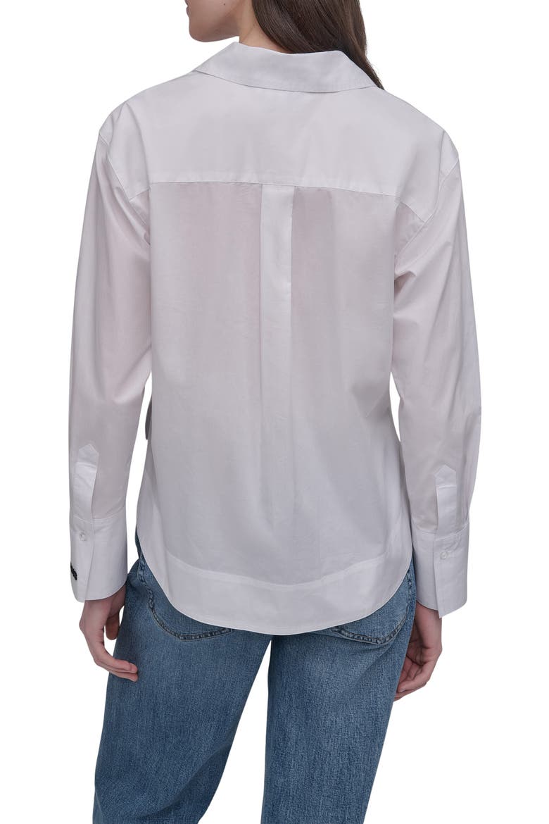 Long Sleeve Cropped Button Up Shirt, Alternate, color, WHT/ BLACK