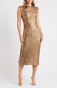 Anne Klein Draped Sleeveless Sequin Sheath Midi Dress