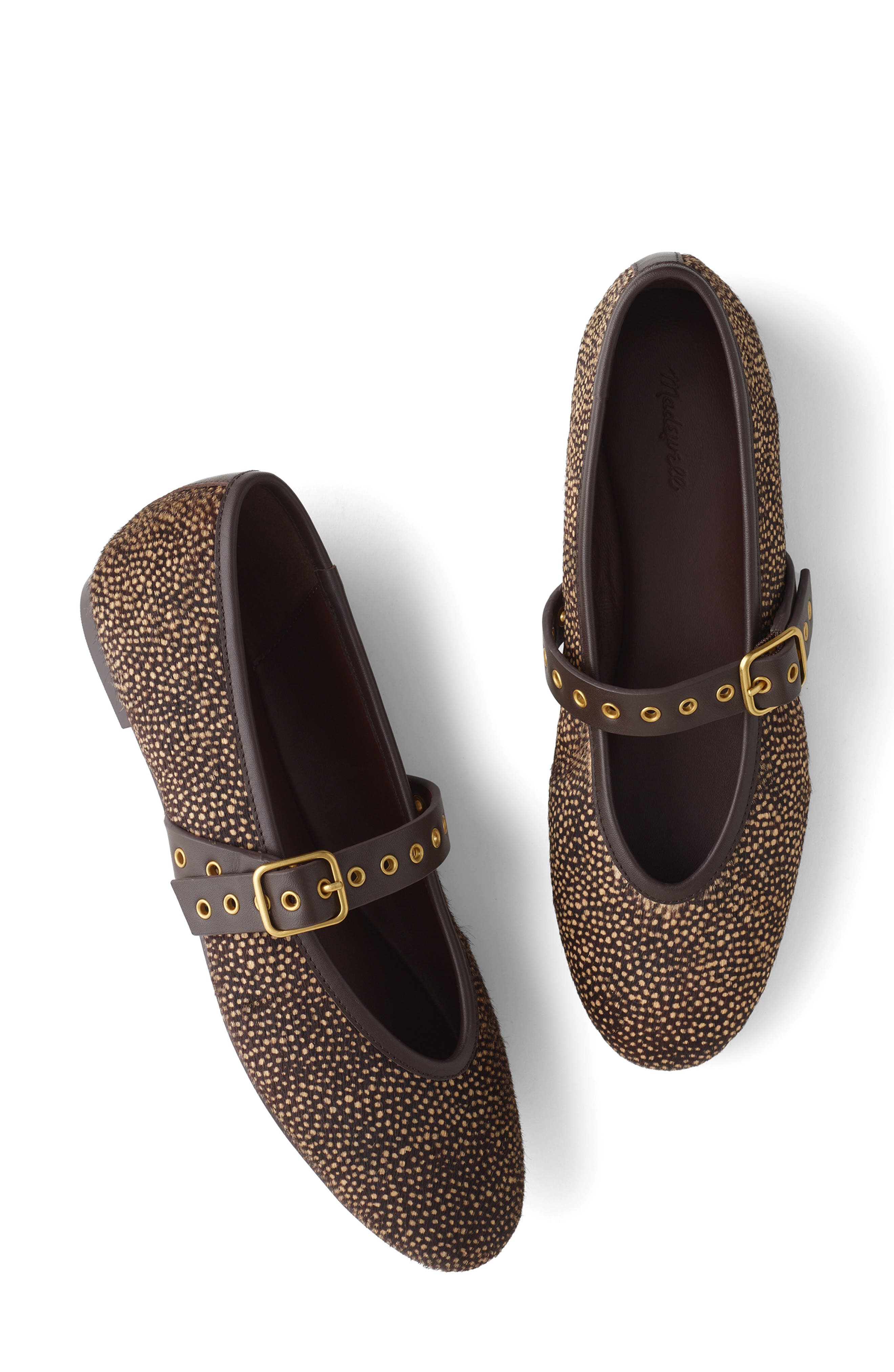 The Remy Genuine Calf Hair Mary Jane Flat, Alternate, color, PEARLY IVORY/ BROWN CALF HAIR