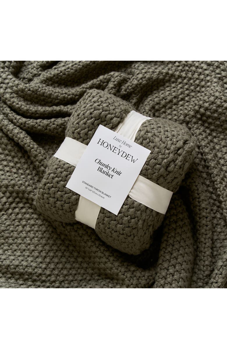 Honeydew Chunky Knit Throw Blanket, Alternate, color, Olive