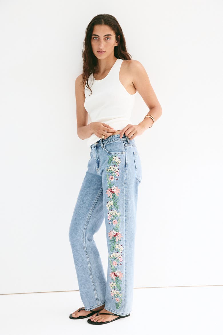 Straight Regular-Waist Jeans, Alternate, color, Denim blue/floral