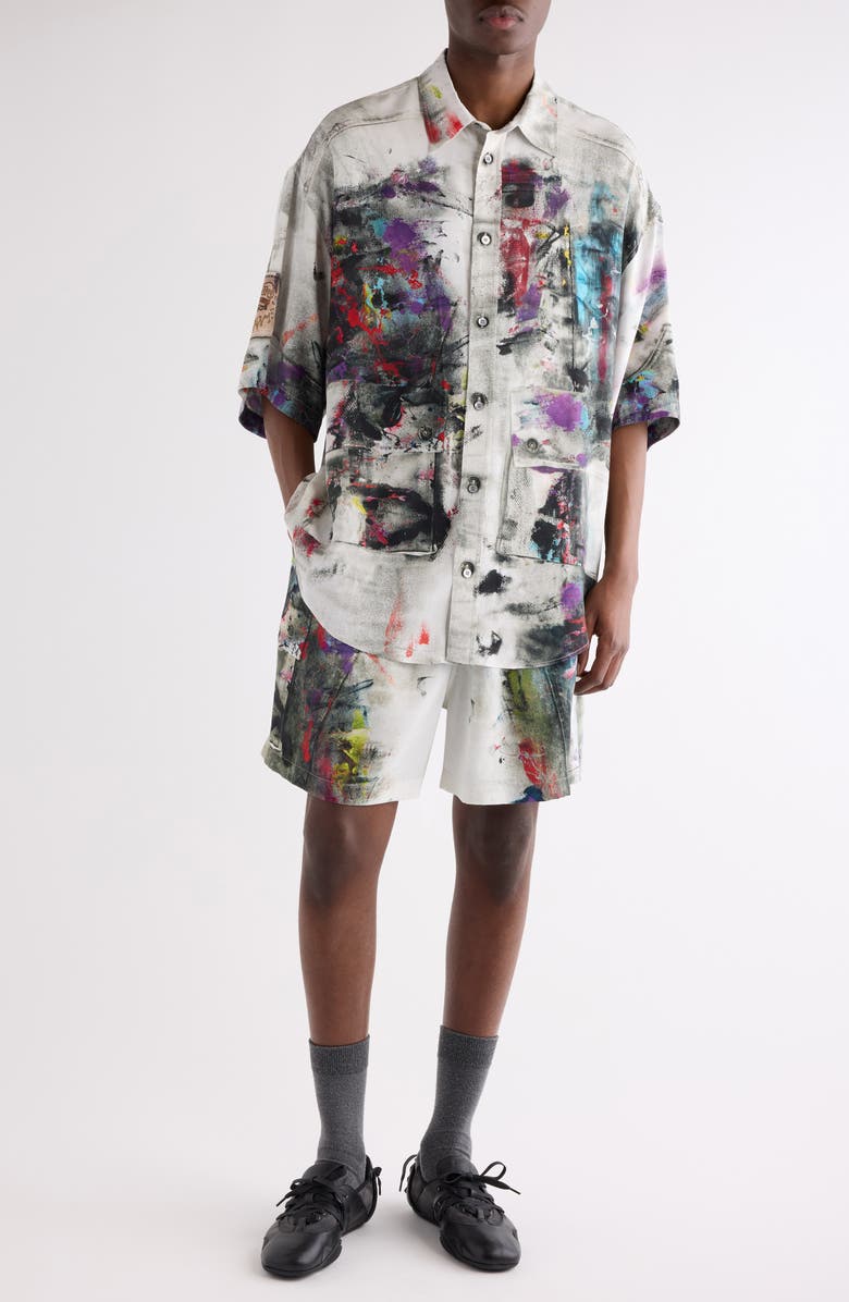 Acne Studios Ruxer Paint Print Shorts, Alternate, color, White Multicolor