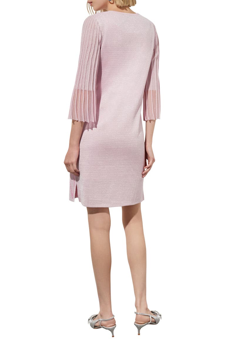 Floral Print Metallic Pleated Sleeve Shift Dress, Alternate, color, PERFECT PINK/CARMINE ROSE