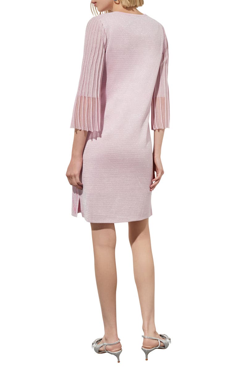 Ming Wang Floral Print Metallic Pleated Sleeve Shift Dress, Alternate, color, Perfect Pink/Carmine Rose