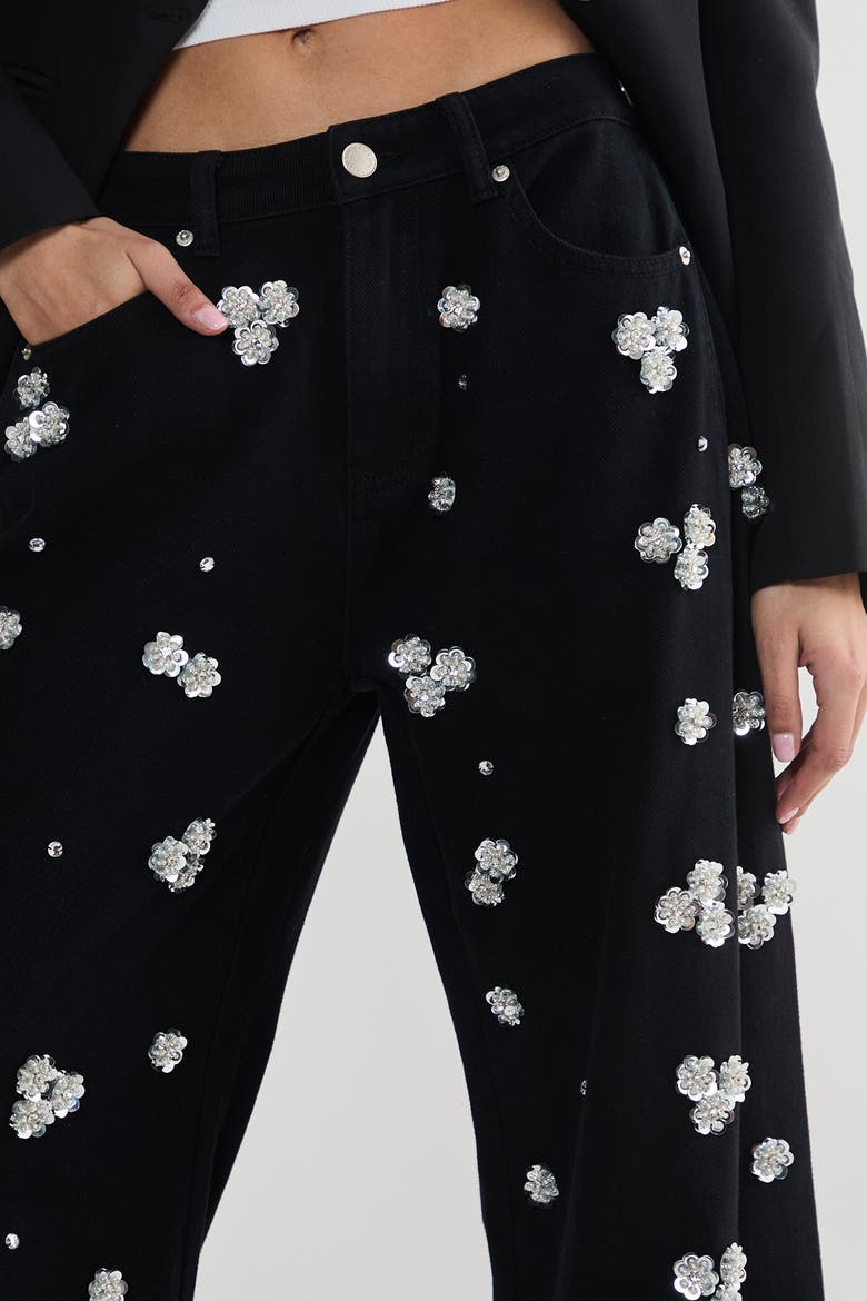 Limited Embellished Flower Applique Jean, Alternate, color, Washed Black
