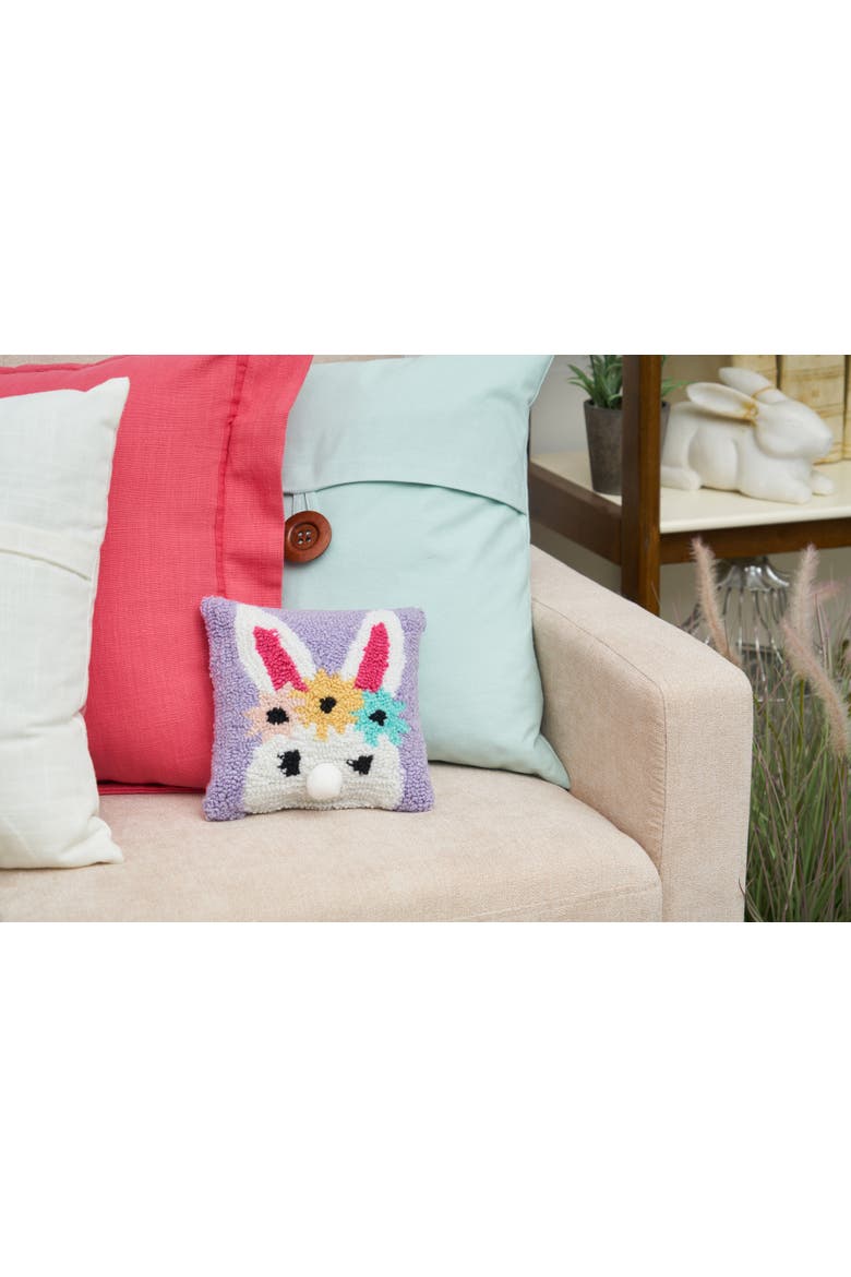 Easter Bunny Flower Crown Small Petite Mini Hooked Accent Pillow 8" x 8", Alternate, color, Blue