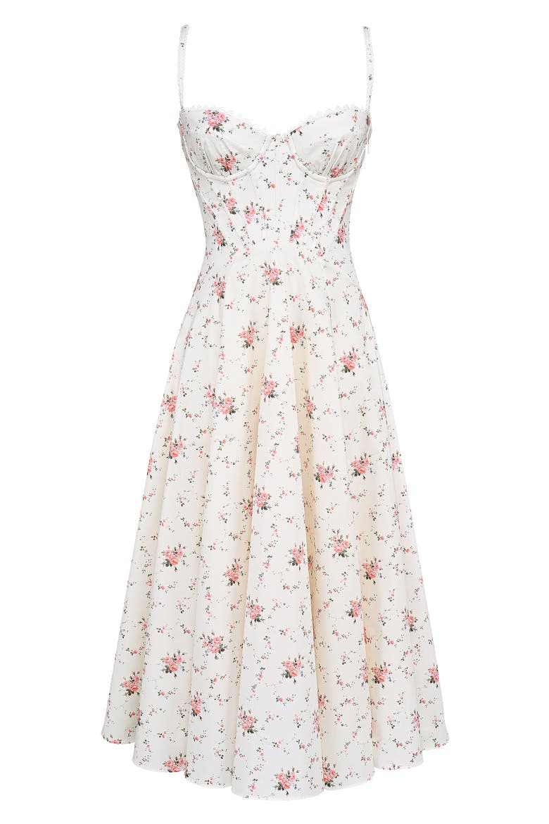 Steffani Floral Corset Midi Sundress, Alternate, color, WHITE VINTAGE ROSE PRINT
