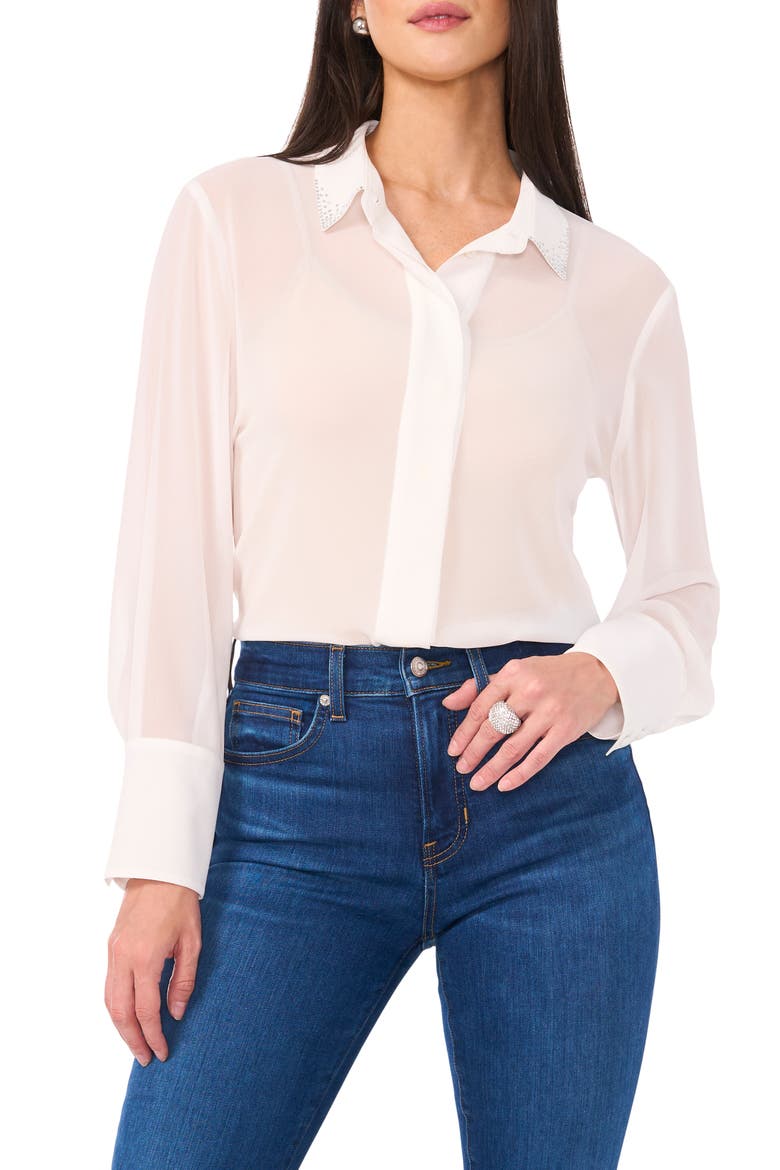 Bead Detail Button-Up Shirt, Main, color, NEW IVORY
