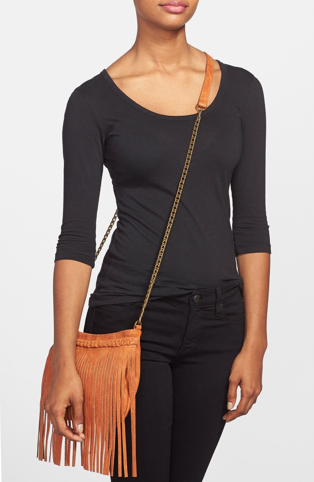 Braided Fringe Crossbody Bag, Alternate, color, COGNAC