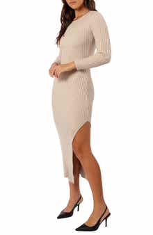 Petal & Pup Ainsley Long Sleeve Side Slit Rib Sweater Dress