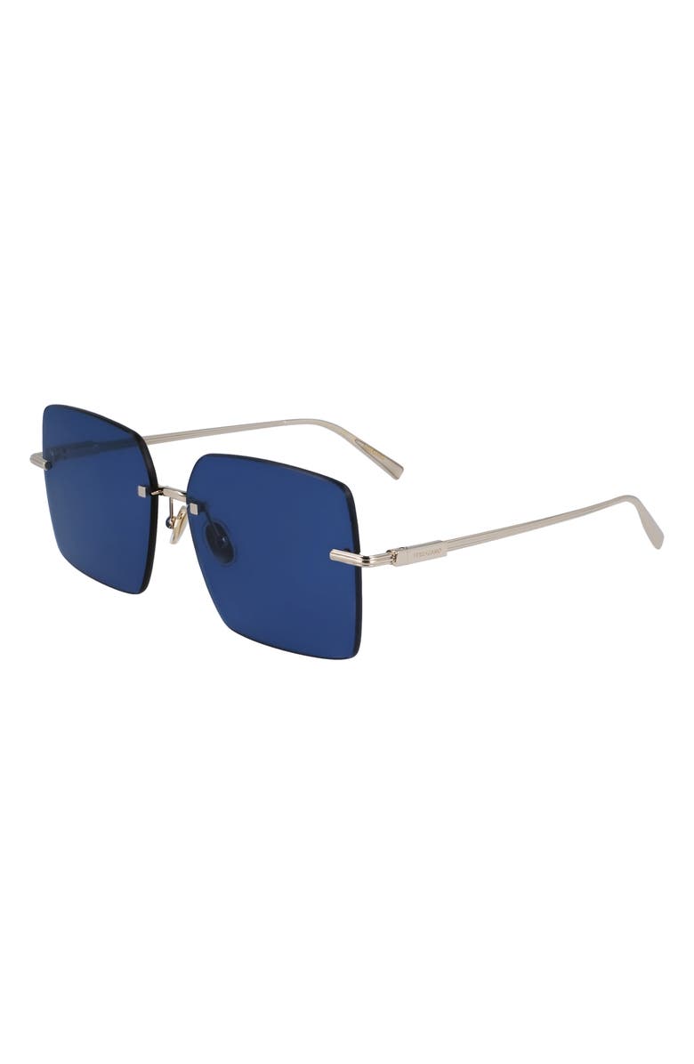 FERRAGAMO Prisma 60mm Rectangular Sunglasses, Alternate, color, Gold/Blue