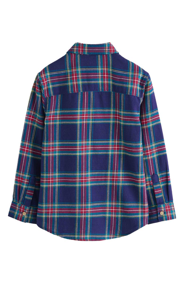 NEXT Kids' Plaid Santa Bear Appliqué Cotton Button-Up Shirt, Alternate, color, Blue