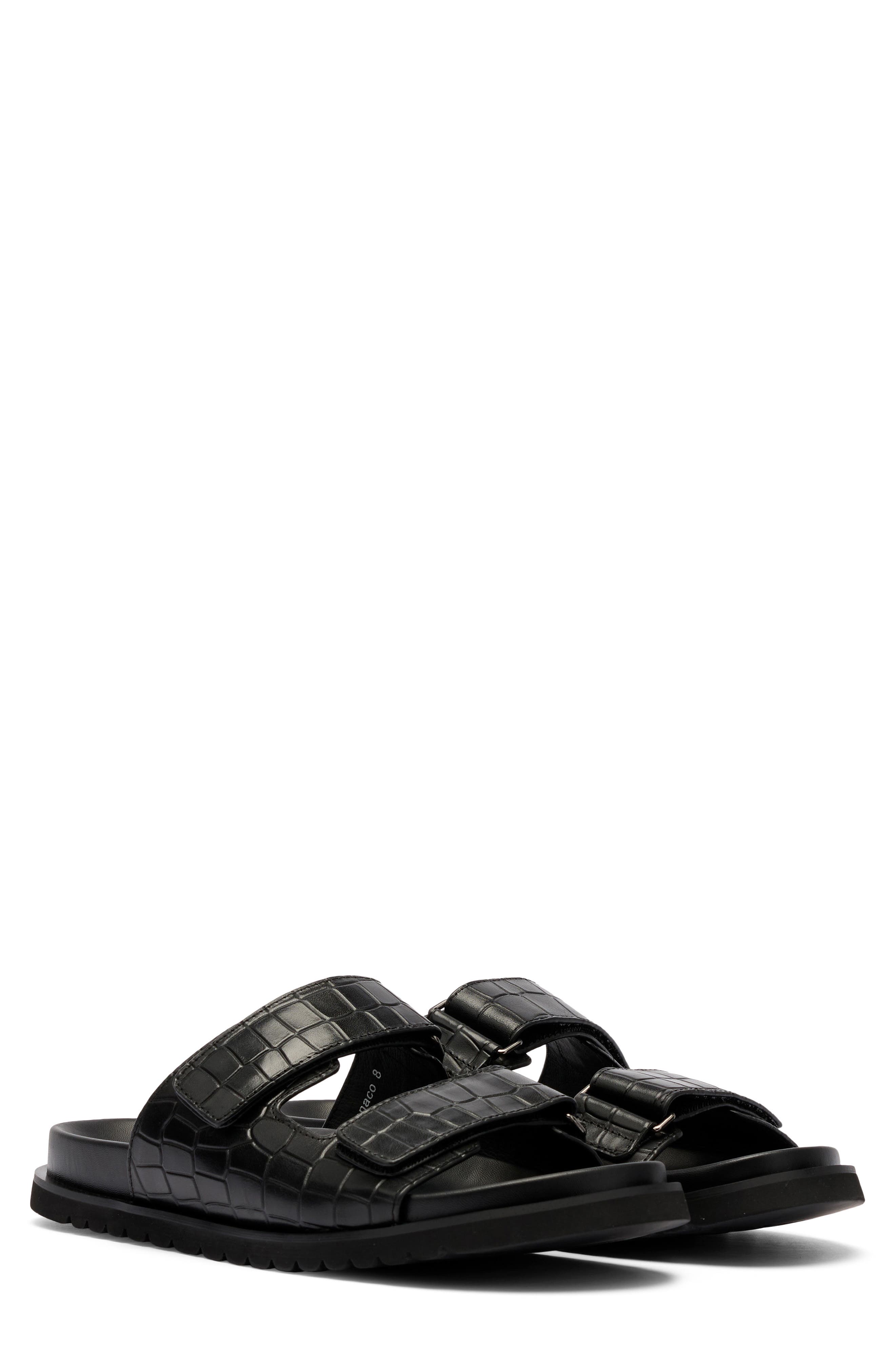 MARC NOLAN Monaco Croc Embossed Leather Slide Sandal, Main, color, Black Croc