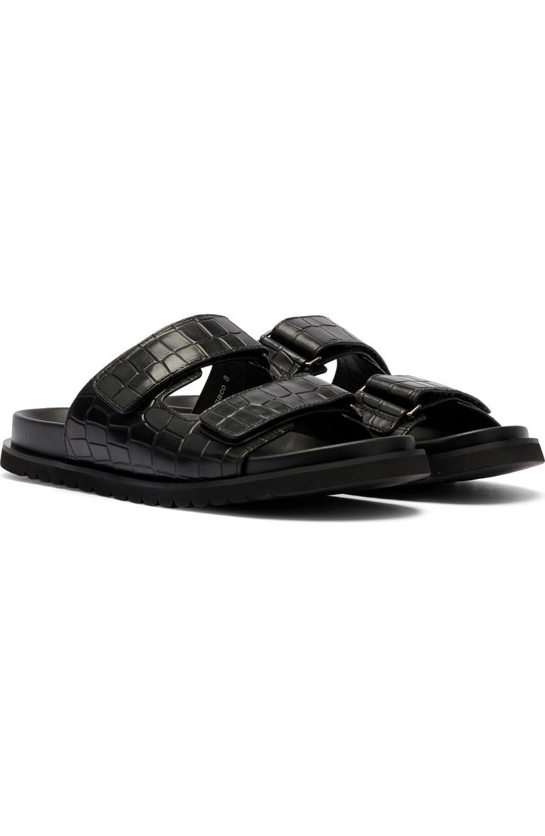 MARC NOLAN Monaco Croc Embossed Leather Slide Sandal, Main, color, Black Croc