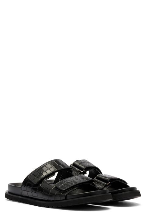 Monaco Croc Embossed Leather Slide Sandal