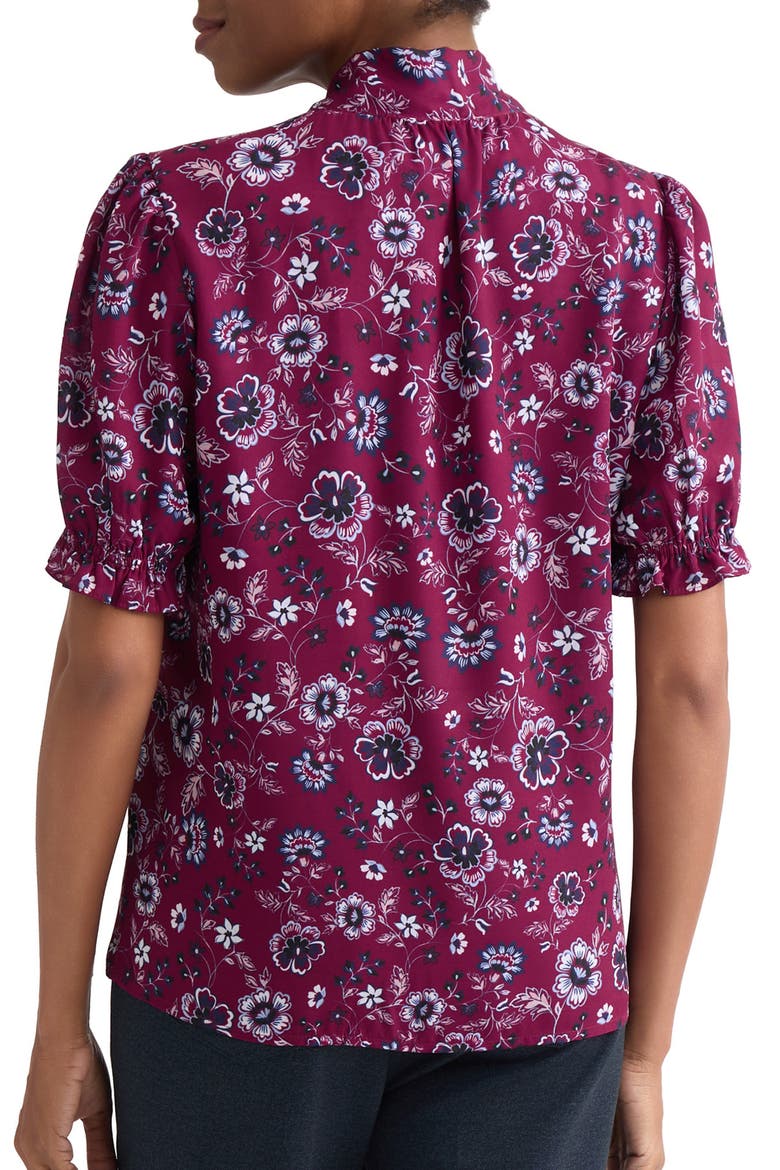Tie Neck Puffed Sleeve Top, Alternate, color, RED BERRY MULTI