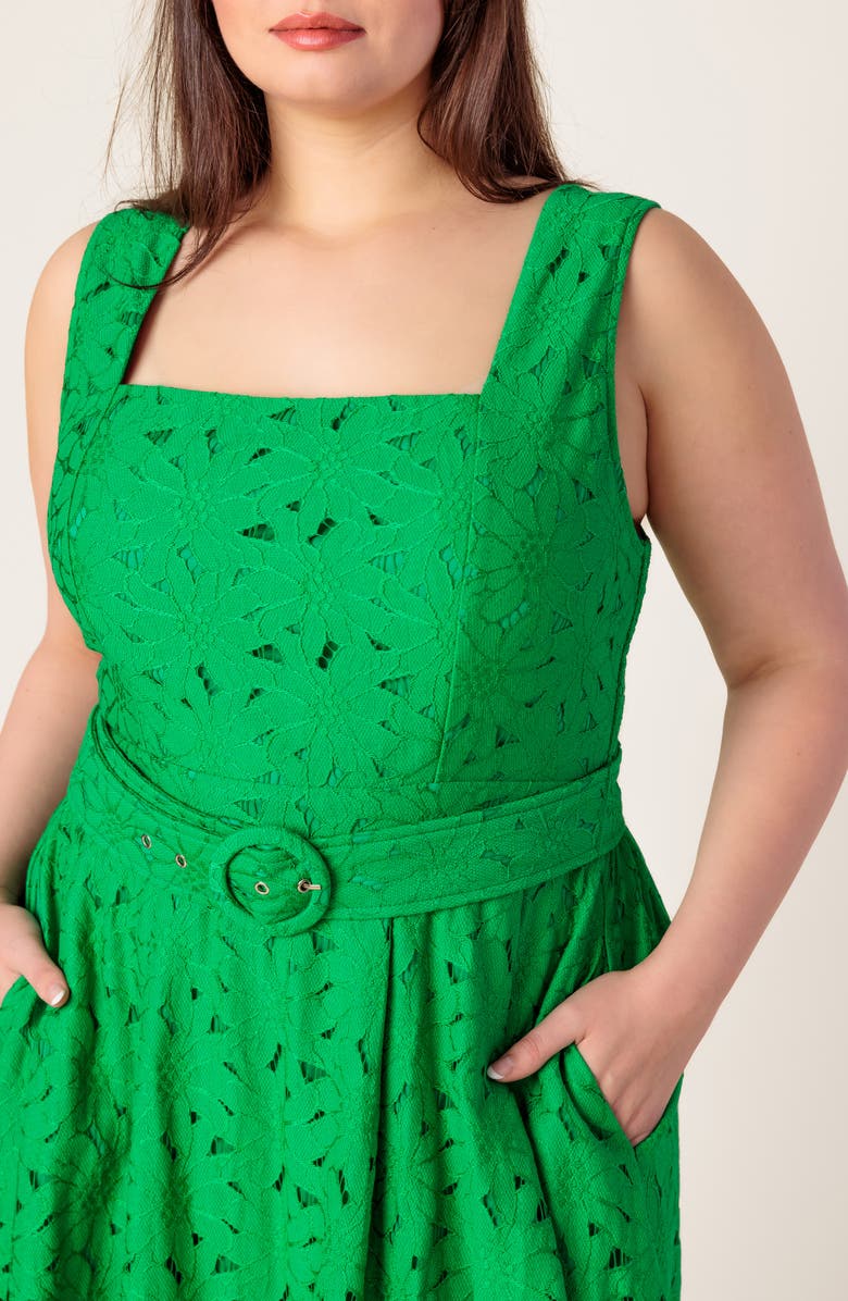 FLYING TOMATO Embroidered Lace Midi Dress, Alternate, color, Green