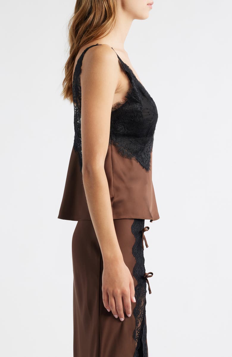 LoveShackFancy Elloryn Lace Satin Camisole, Alternate, color, Chocolate Brown