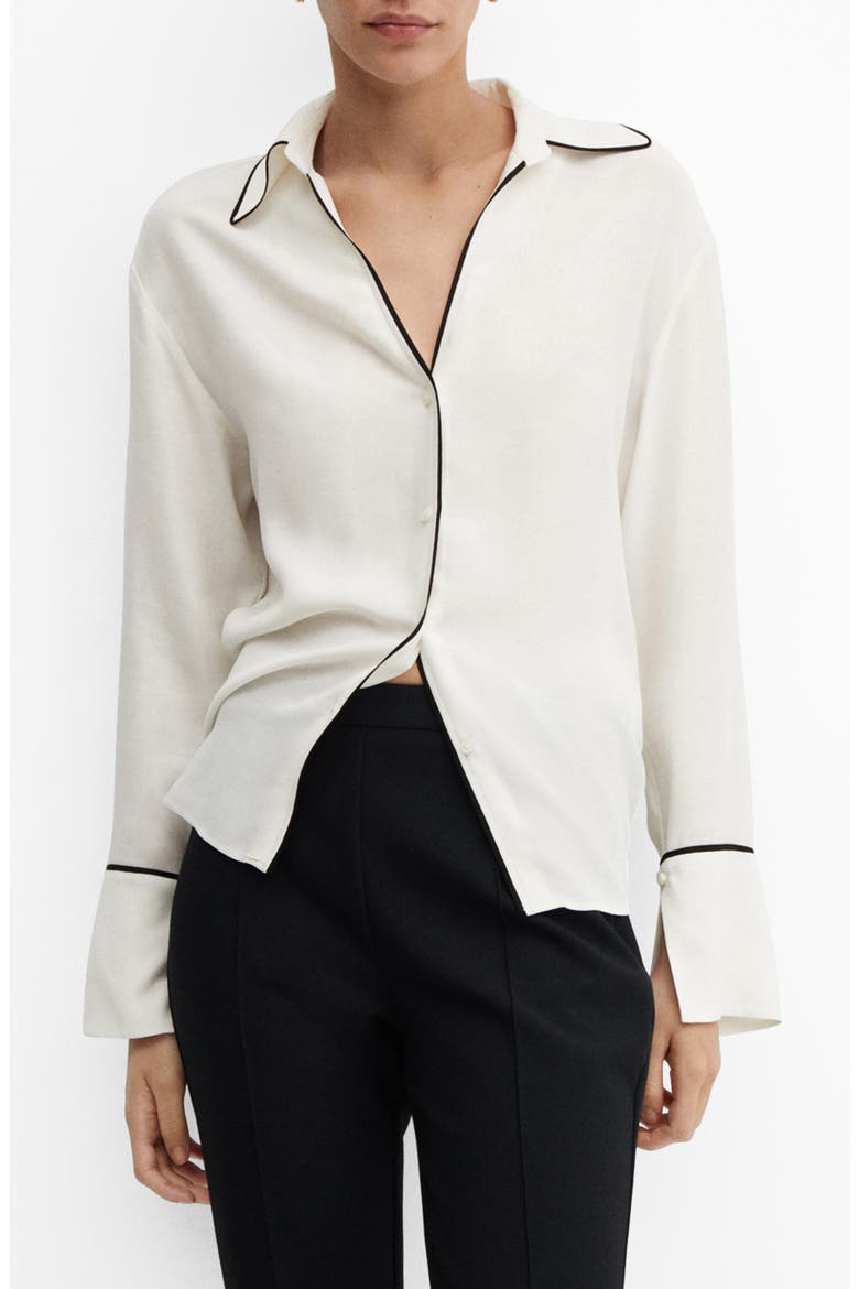 Piped Chiffon Button-Up Shirt, Main, color, ECRU