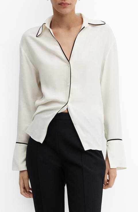 Piped Chiffon Button-Up Shirt