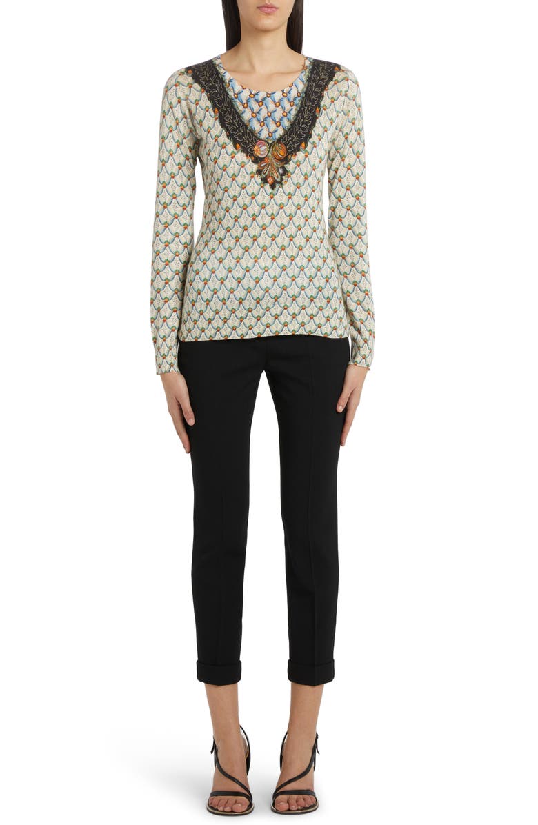 Etro Mixed Print Silk & Cashmere Sweater, Alternate, color,