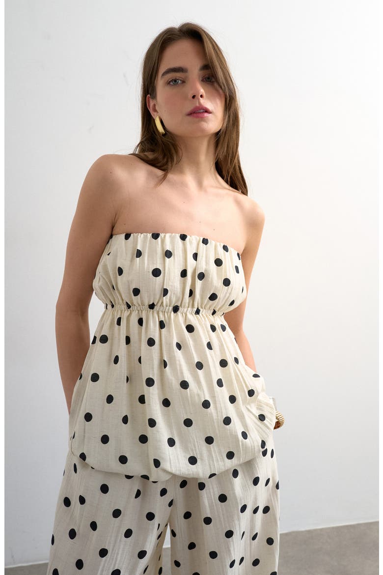 Polka Dot Bubble Hem Bandeau Top, Main, color, WHITE