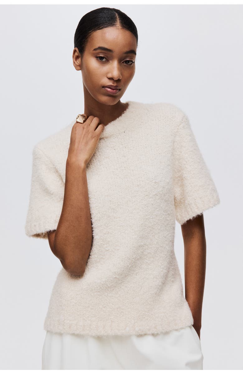 H&M Bouclé-knit T-shirt, Alternate, color, Cream