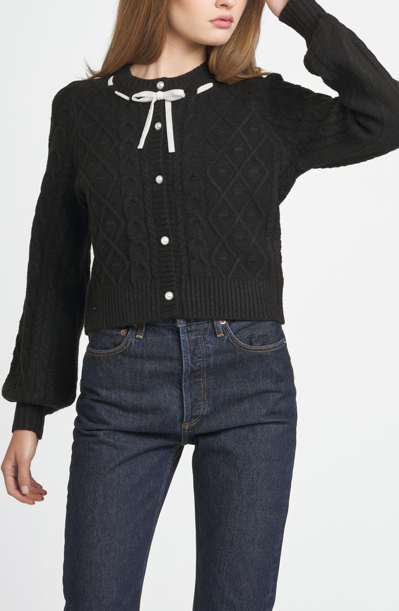 WAYF x CHÉRIE MADELEINE Joli Ribbon Trim Cable Cardigan, Alternate, color,