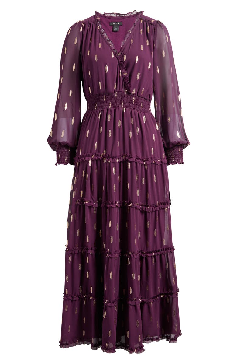 Halogen<sup>®</sup> Metallic Fleck Long Sleeve Tiered Dress, Alternate, color, Merlot