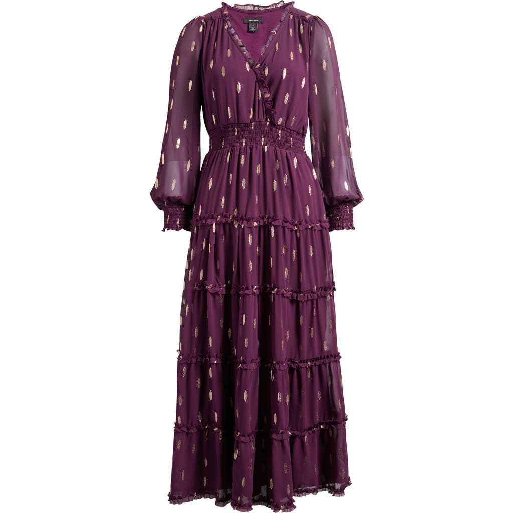 Halogenr Halogen(r) Metallic Fleck Long Sleeve Tiered Dress In Burgundy