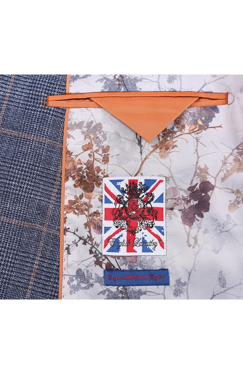 English Laundry Trim Fit Plaid Double Breasted Flat Front Suit, Alternate, color, Blue