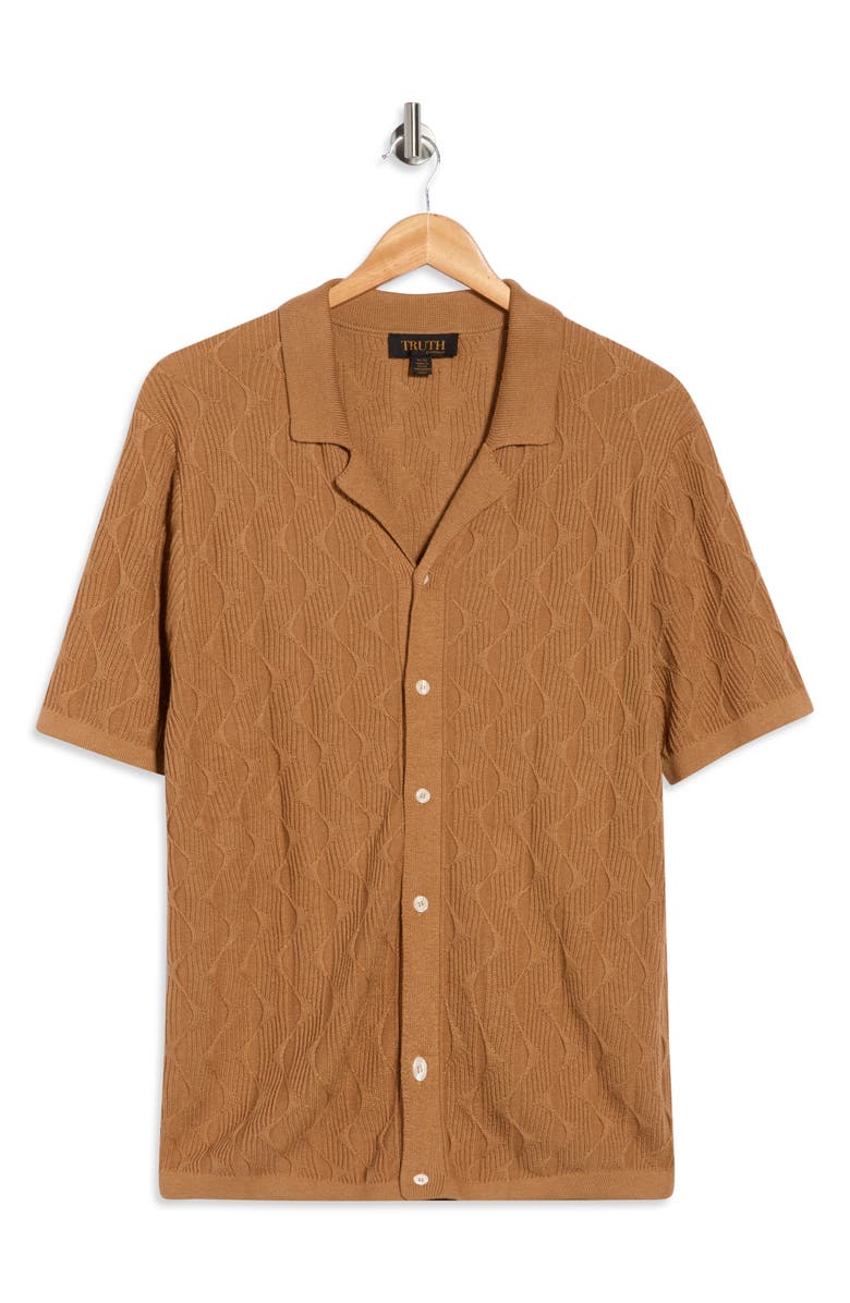 TRUTH Textured Short Sleeve Button-Up Polo, Alternate, color, Terracotta