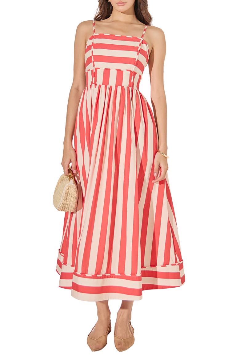 Stripe Midi Dress, Main, color, RED/ IVORY