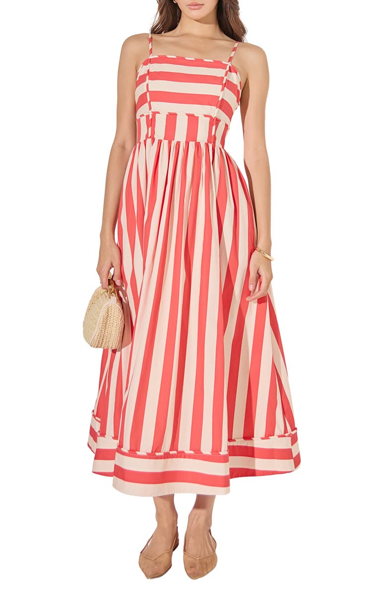 English Factory Stripe Midi Dress, Main, color, Red/ Ivory